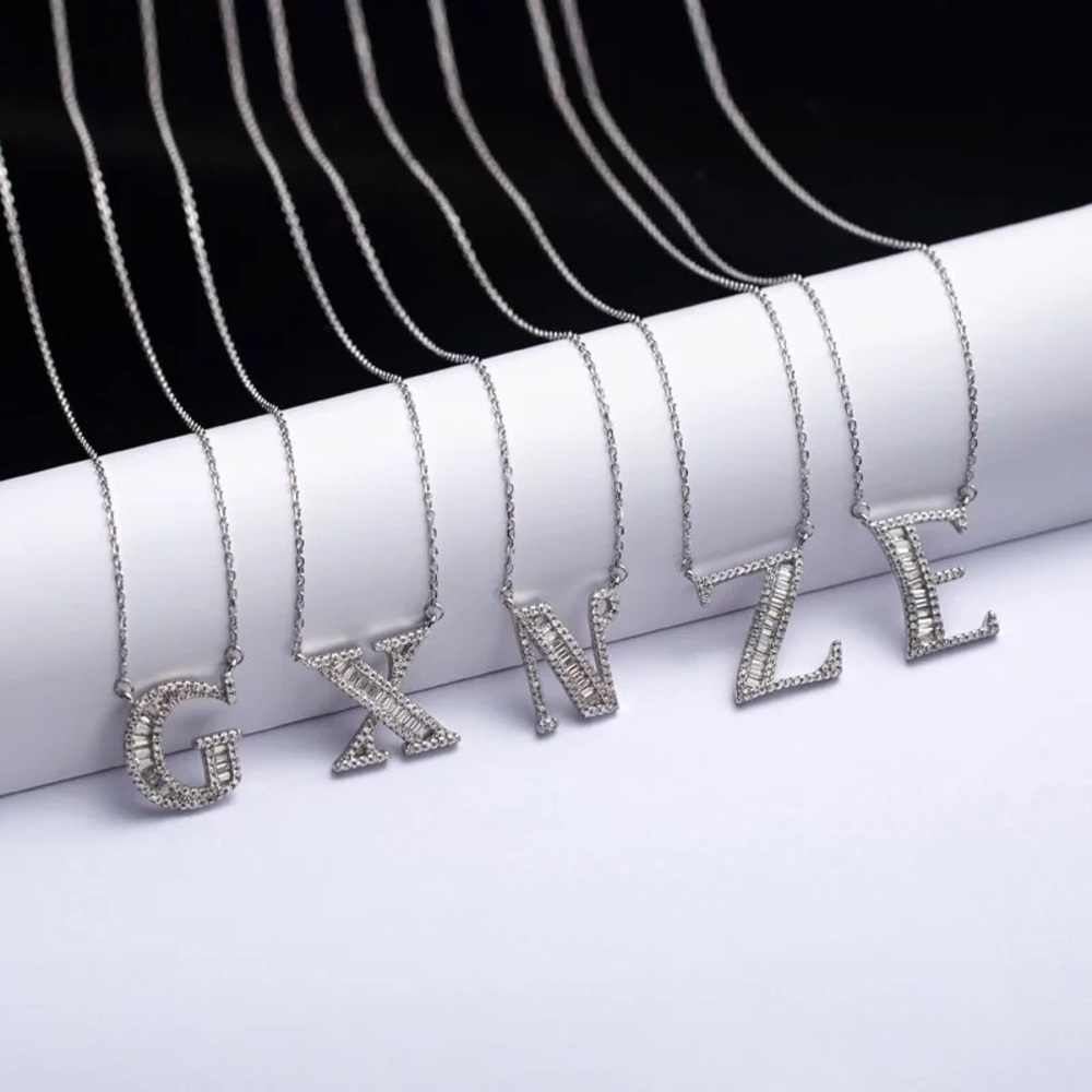 925 Stamped Sterling Silver Letter Necklace - Picture 4 of 8